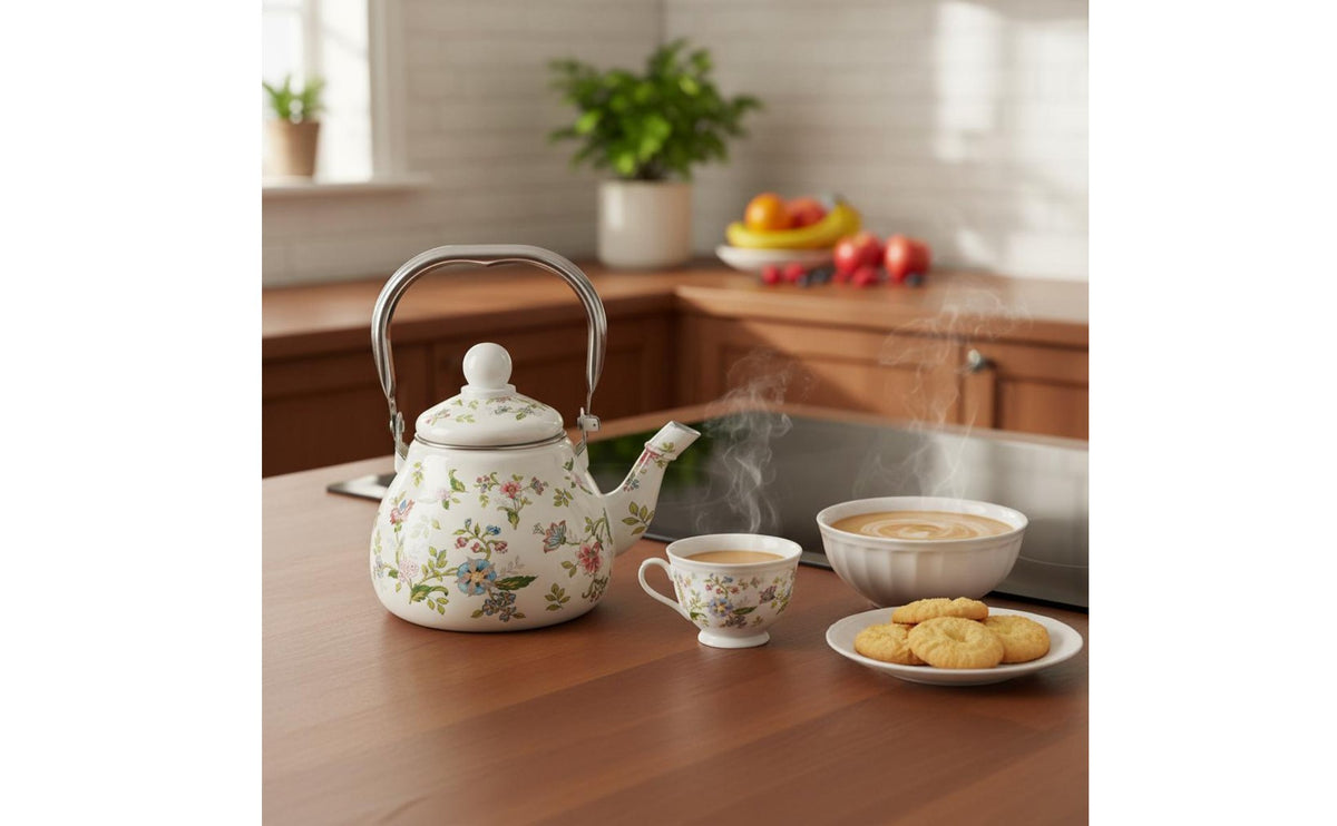 Enamel Tea Kettle Built-in Filter Floral Tea Kettle