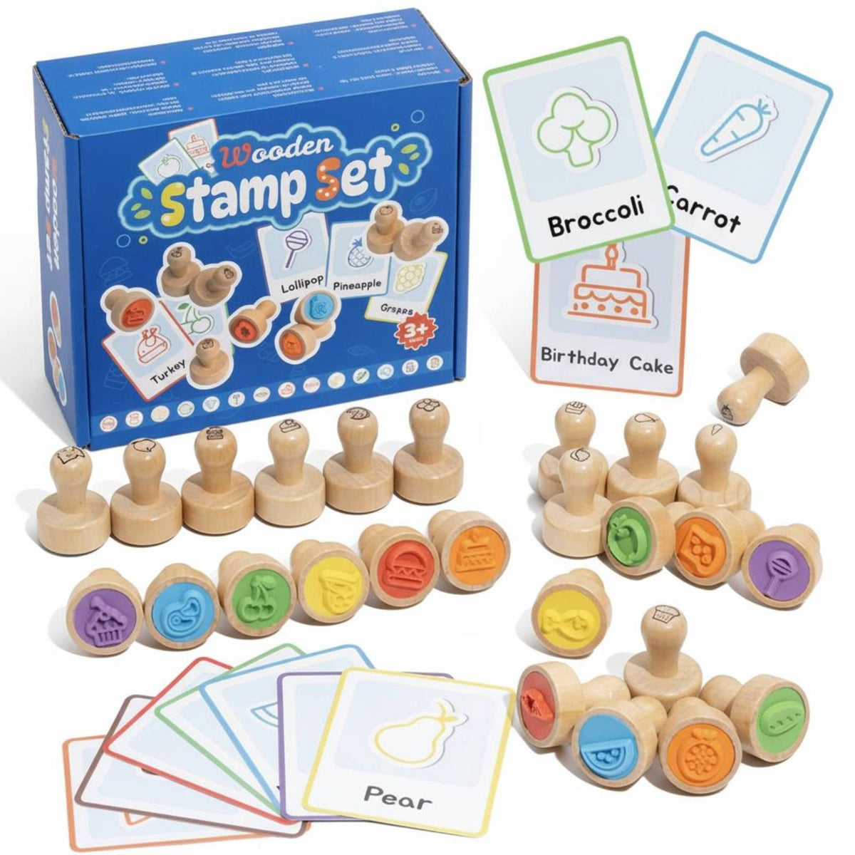 Printed Icons Picture Card Stamp Set Colorful Educational Stamp Set Polished Finish Kids Craft Stamps for Preschoolers, Children