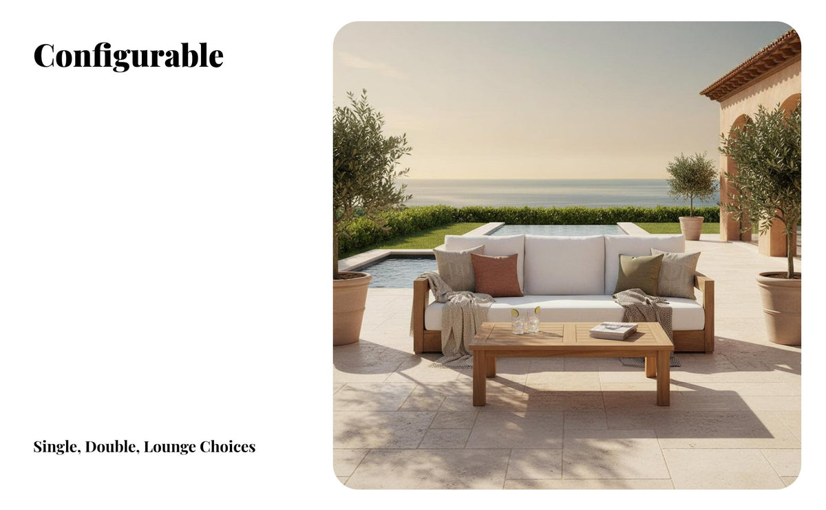 Wooden Patio Sectional Set Waterproof Wooden Frame Sectional Sofa Weather-Resistant Outdoor Furniture for Hotel Managers, Courtyard, Backyard, Balcony