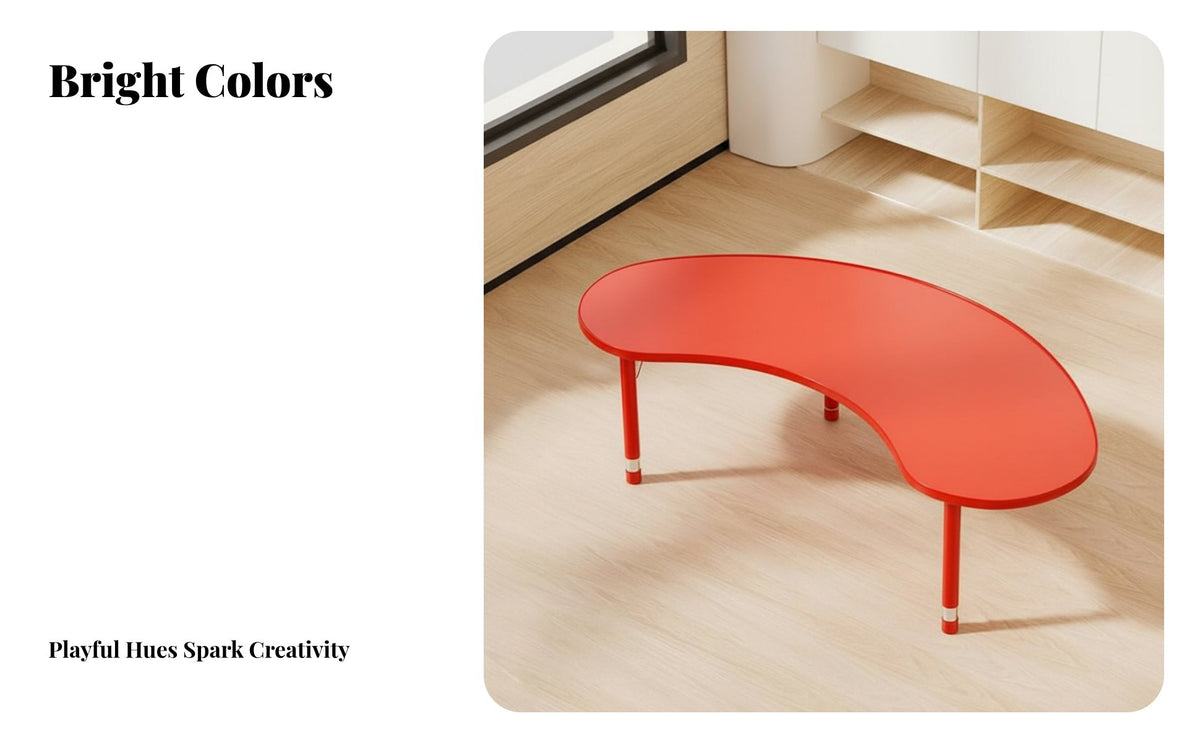 Half-Moon Shaped Table Rounded Corners Adjustable Height Activity Table Easy to Clean Multi Child Study Desk for Childcare Center, Classroom, Home