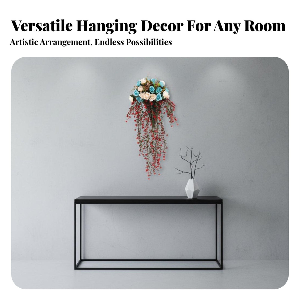 Artificial Hanging Flower Basket Ready to Hang Hanging Flower Basket Realistic Looking Faux Wall Vine for Event Planners, Living Room, Indoor, Bedroom