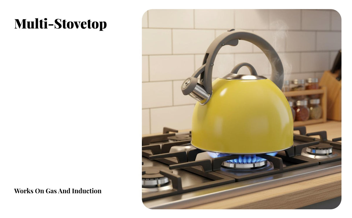 Steaming Tea Kettle Induction Compatible Stainless Beverage Kettle Gas Cooktop Whistling Teapot for Home