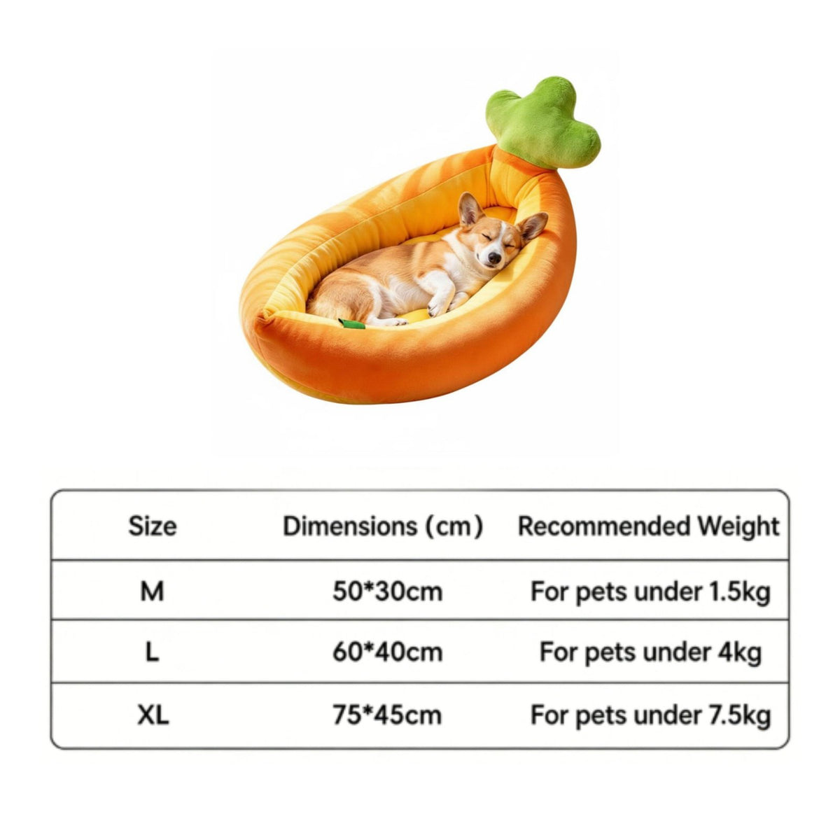 PP Cotton Filled Soft Carrot Dog Bed Soft and Comfortable Carrot Pet Bed Machine Washable Cat Lounger Easy to Clean for Small Dogs, Young Dogs, Cats