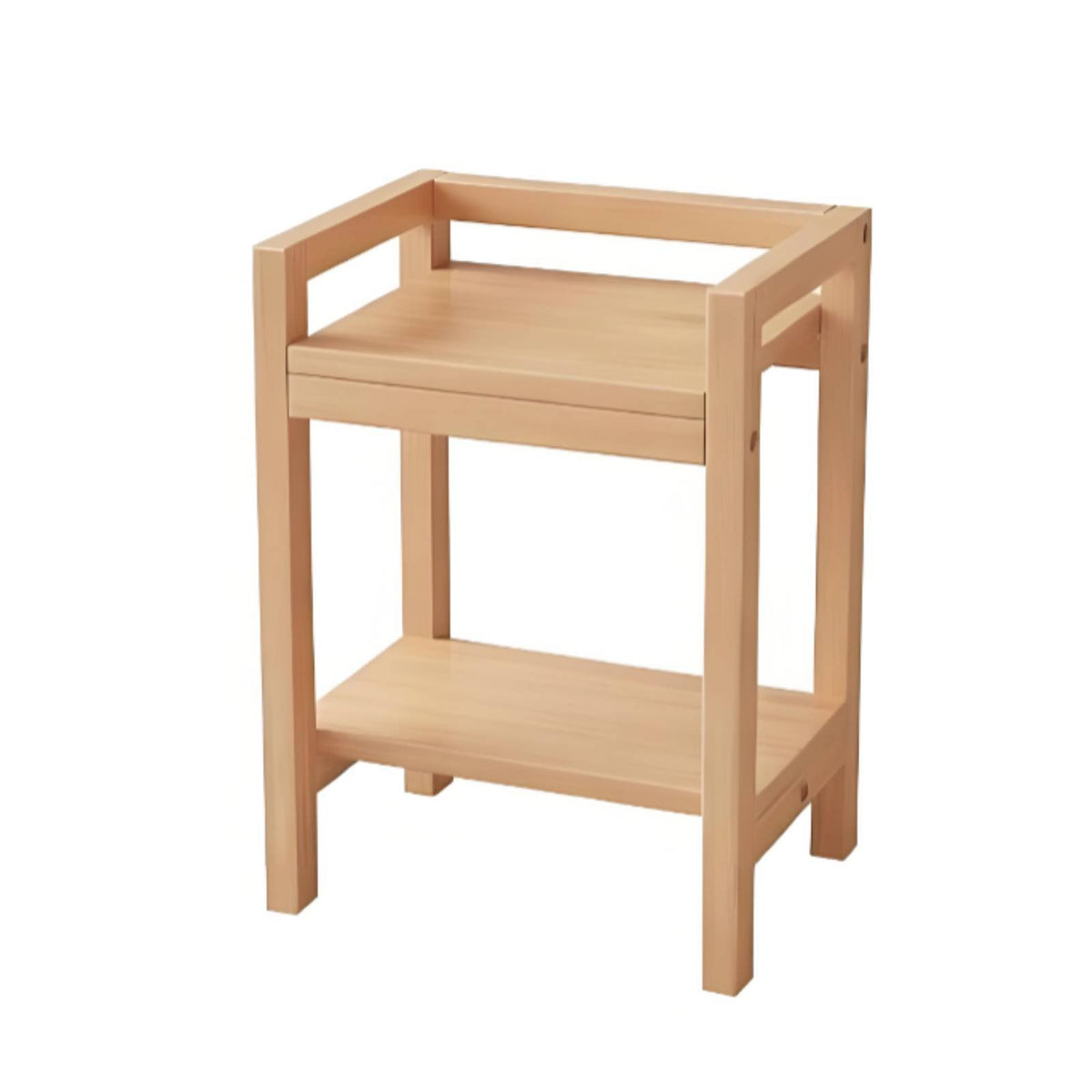 Multi-Purpose Wooden Tea Table Space-Saving 2-Tier Side Table Sturdy Construction Solid Wood Nightstand Minimalist Design for Mahjong Players, Apartment Dwellers, Card Room, Bedroom, Balcony, Entryway