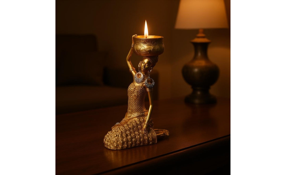 Resin Candle Holder Figurine Textured Decorative Art Statue Cultural Elegance