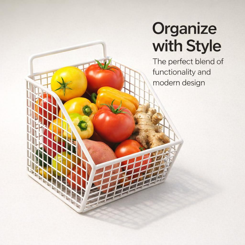 Wall Mounted Wire Basket Kitchen, Large Hanging Wire Basket for Kitchen Declutterer, Ventilated Kitchen Wall Organizer