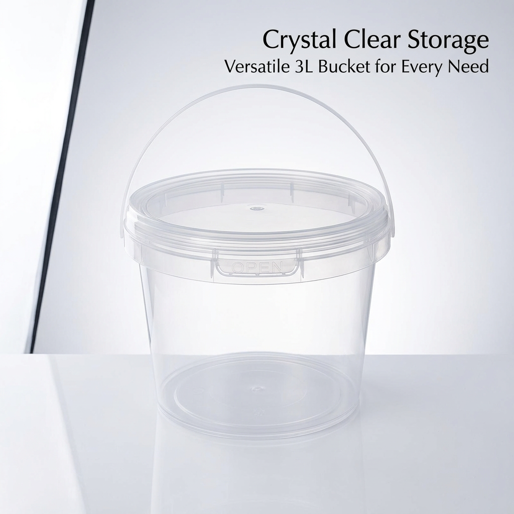 3L Storage Container with Lid and Carry Handle, Clear PP Bucket for Household and Garden Use, Multipurpose Storage Bin with Secure Lid