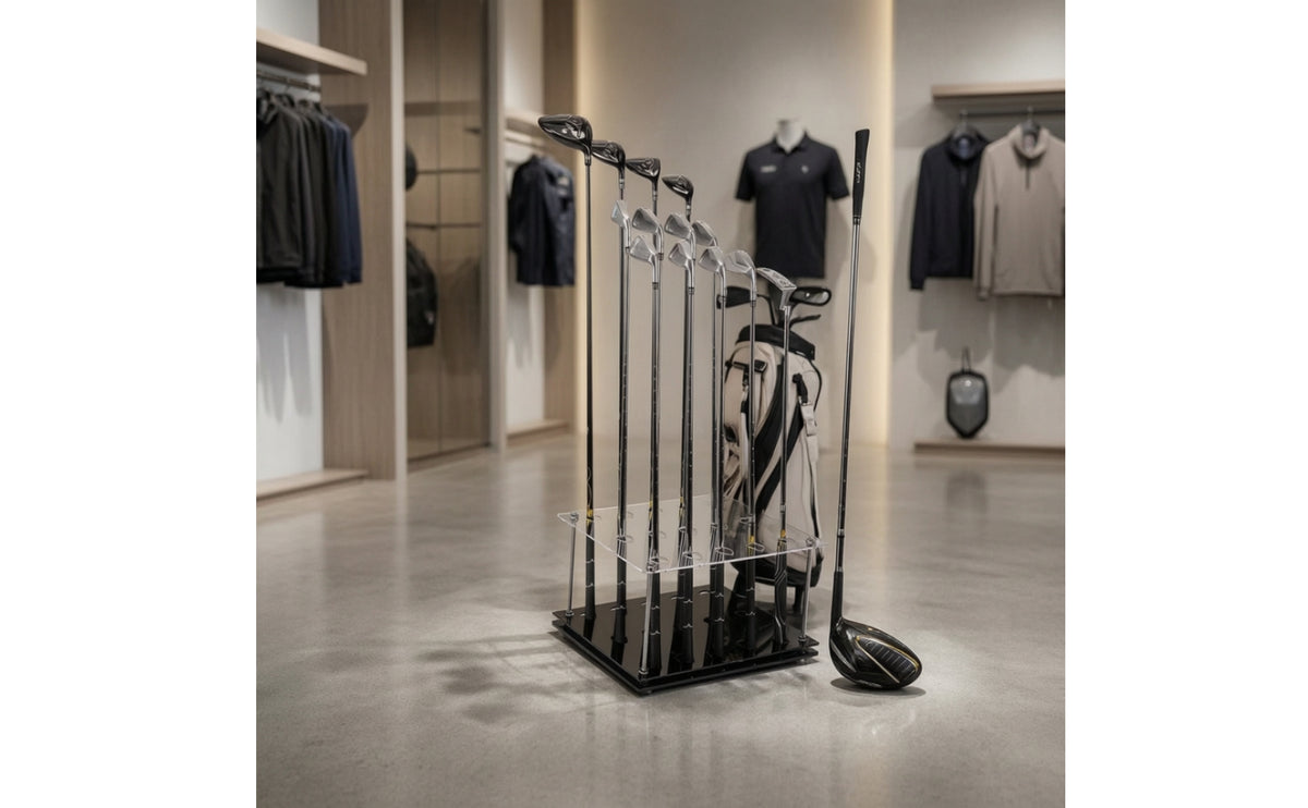 Golf Club Rack 15 Hole Golf Club Organizer with Acrylic Panels Clear for Golfers, Simulator Room, Garage