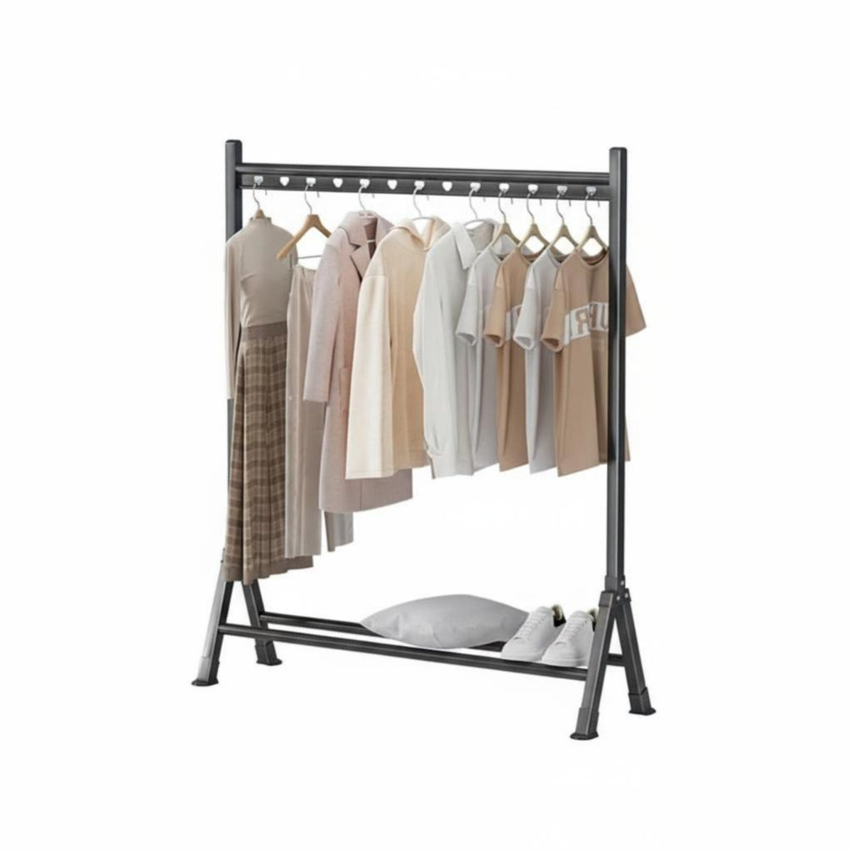 Single-Rod Clothing Rail with Shelf Space-Saving Garment Rack Multi-Functional sturdyDuty for Homeowners, Students, Laundry Room