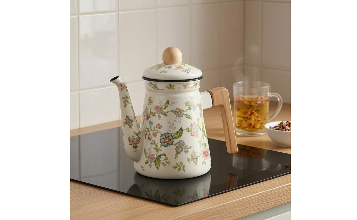 Enamel Tea Kettle Wide Base Enamel Teapot Long-Lasting