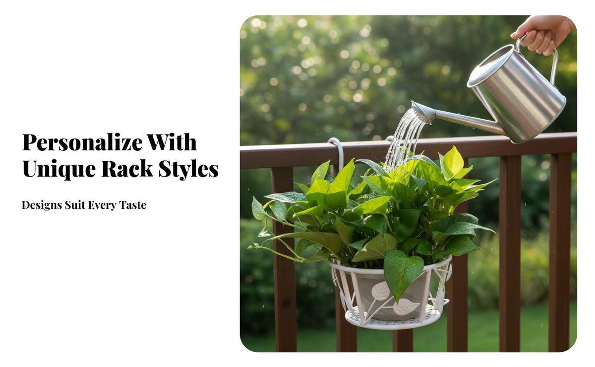 Wrought Iron and design Hanging blossom Pot storage capacitySaving Railing Planter holder Sturdy Construction Plant Holder Double fastener Design for Apartment Dwellers, Gardeners, homeowners, Balcony, window ledge Sill, Patio, Fence