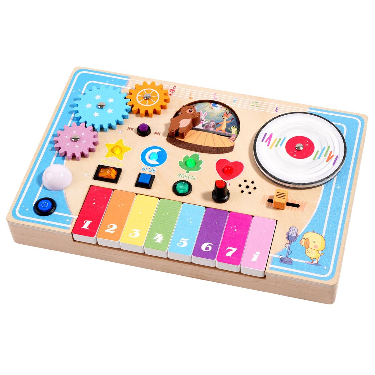 Wooden Busy Board Featuring a Piano Interactive DJ Busy Board Educational for Kids, Travel