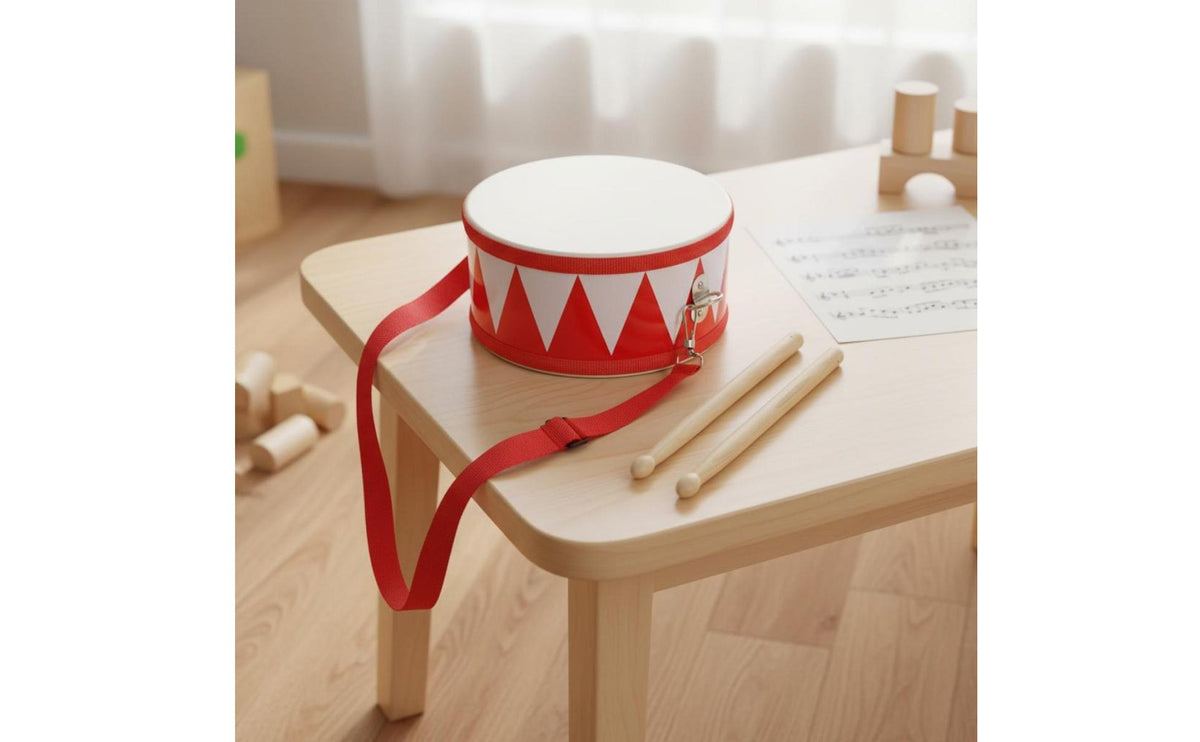 Solid Wood Double-Sided Hand Drum Educational Rhythm Teaching Drum Long-Lasting Percussion Instrument Easy to Play for Toddlers, Beginners, Kindergarten, School Performance, Music Class
