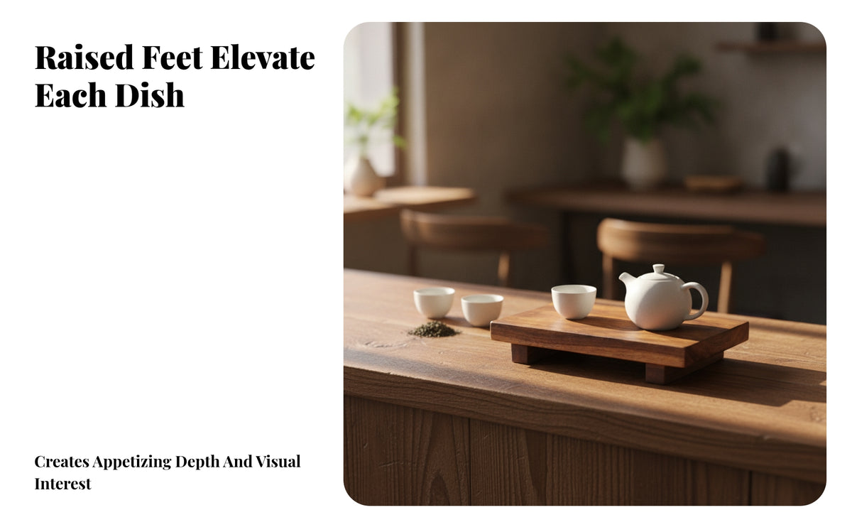 Low-Profile Wood Serving Board | Minimalist Japanese-influenced Design, sushi serving board with Feet, for Tea Service