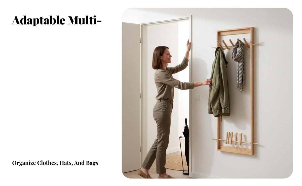 Solid Wood Framed Peg Rack Space-Saving Wall-Mounted Coat Easy Installation Entryway Organizer Minimalist Design for Homeowners, Families, Renters, Hallway, Mudroom, Living Room, Bathroom