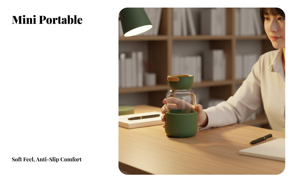 Portable Glass Bottle Heat and Cold Resistant Glass Water Bottle with Silicone Sleeve Leak-Secure Reusable Beverage Container for School, Outdoor