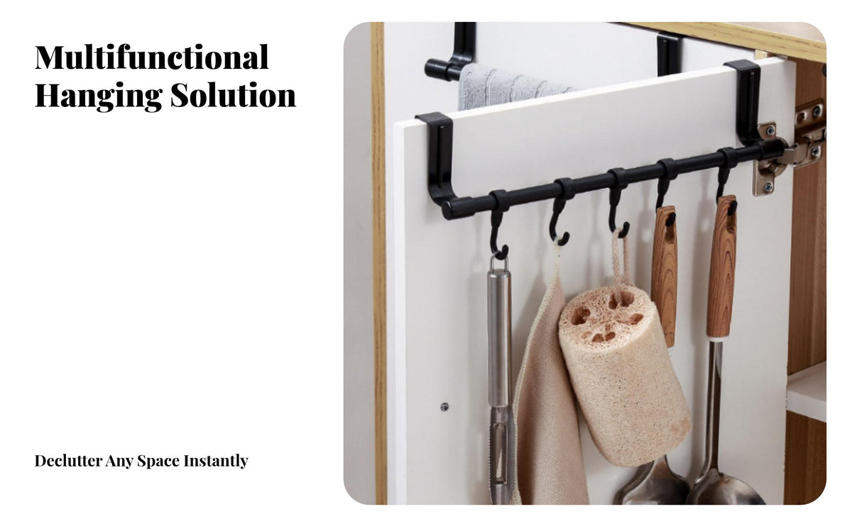Drilleffortless Installation over-Cabinet Hook Rack Rust-Proof Under-Cabinet Hook Rack Space-Saving Hanging Organizer High Load Capacity for Apartment Dwellers, Homeowners, Families, Kitchen, Bathroom, Pantry, Closet