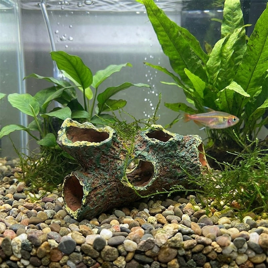 Realistic Driftwood Aquarium Cave Fish Aquarium Decorations, Barrel Shaped Aquarium Decoration, Fish Aquarium Ornaments for Fish and Reptiles