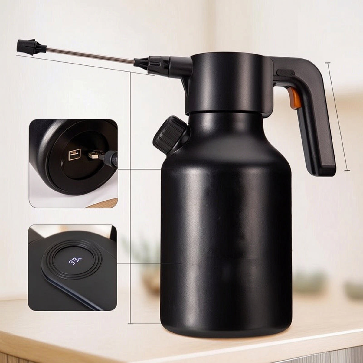 Electric Spray Bottle Rechargeable Electric Watering Can Garden Sprayer with Extension Rod 2L Automatic Watering Can Cordless