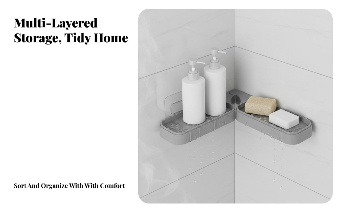 DrillDrilldrillless Installation Rotating Corner Organizer No Drilling Required Rotating Shelf Organizer Foldable Design Bathroom Accessory 180-Degree Rotation for Renters, Homeowners, Students, Kitchen, Dorm Room