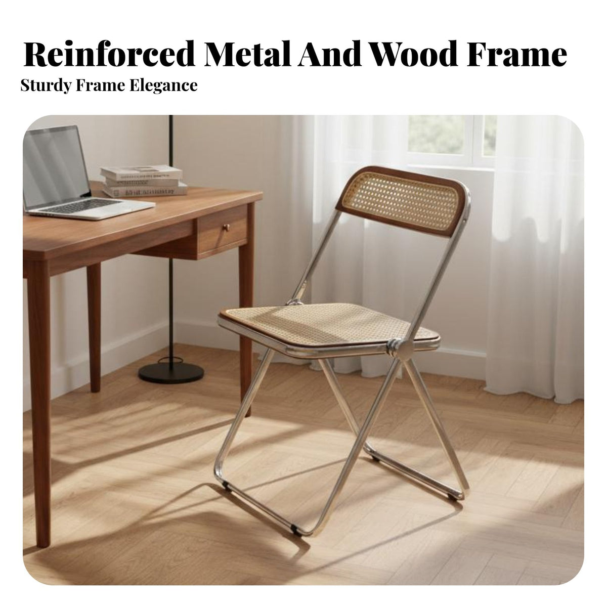 Cane Woven Material Folding Chair Foldable Design Household Furniture Woven Backrest Emphasis Seat for Homeowners, Campers, Dining Room, Home Office
