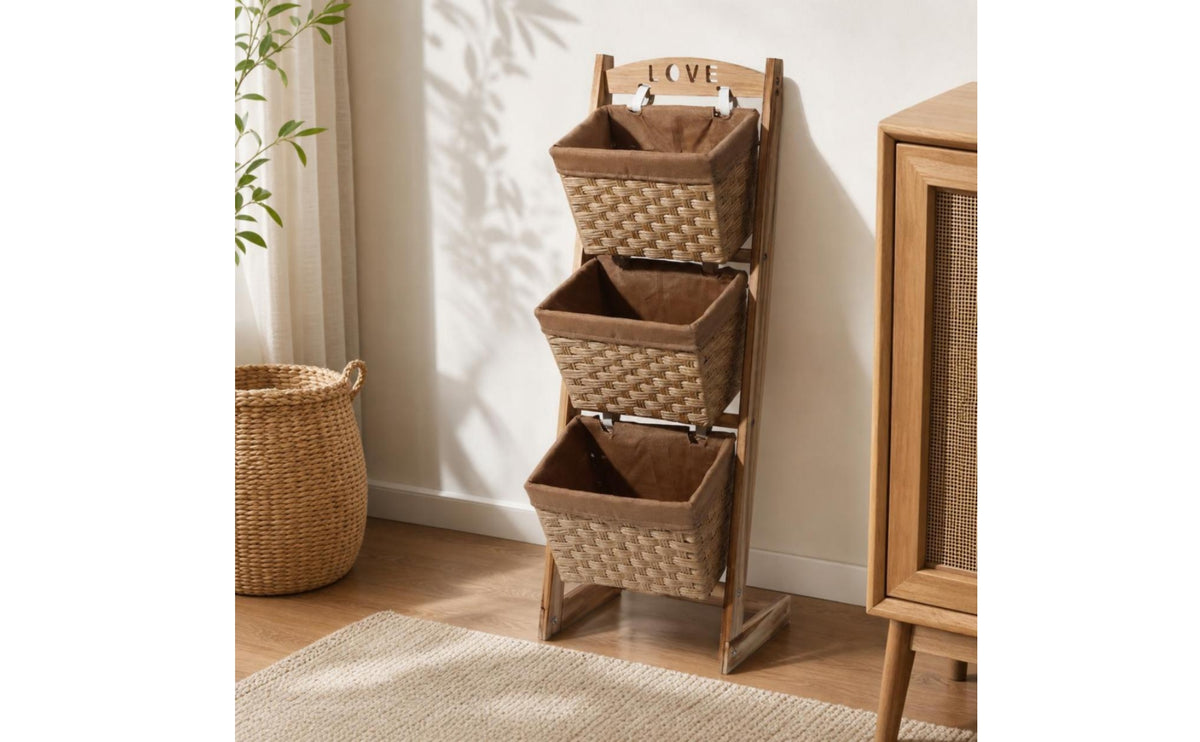 3-Tier Basket Stand Space-Saving Three-Tier Storage Rack Easy Accessible Basket Stand, for Entryway