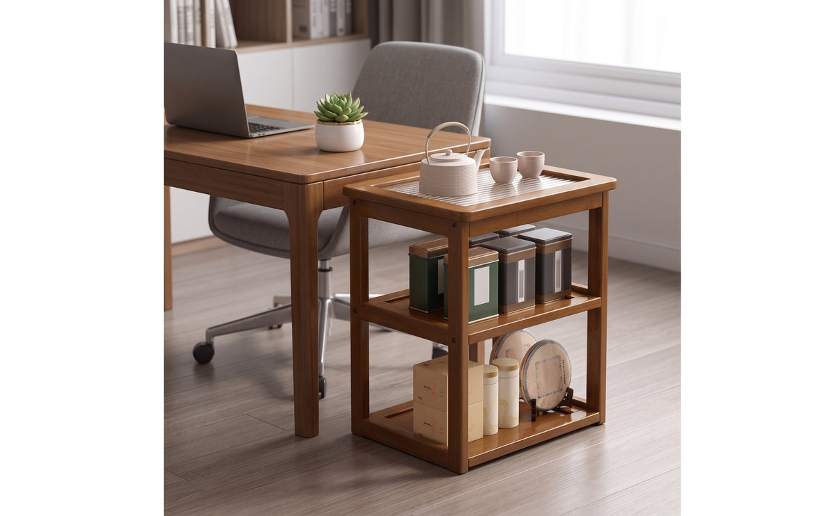 Storage Cart with Glass Multi-tierTier Tea Cart Movable Furniture for Homeowners, Living Room, Kitchen, Bedside