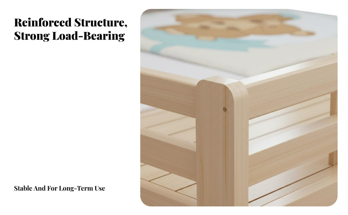 Safe & Sturdy Toddler Bed with Guardrail Reinforced Slats Toddler Bed with Guardrails Finish Bedside Co-Sleeper Timeless Design for Toddlers, Infants, Parents, Nursery, Bedroom