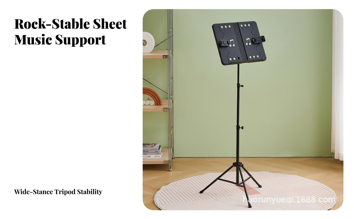 Foldable Sheet Music Stand | Adjustable Height and Angle, Anti-Slip Rubber Feet, Music Stand with Tripod Base, for Home Practice