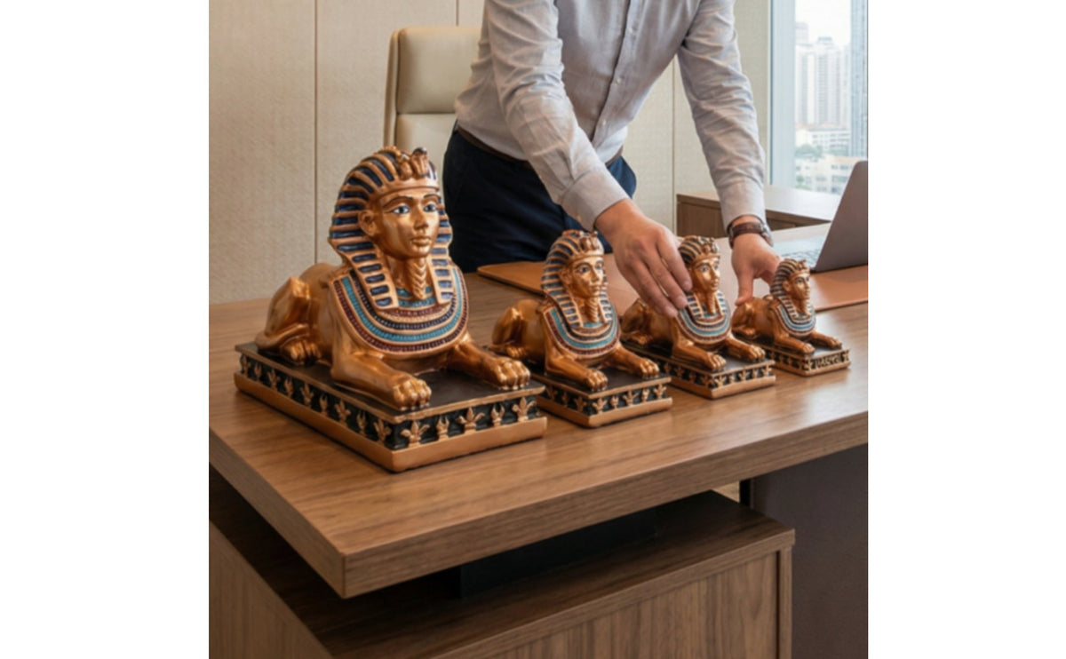 Pharaoh Ancient Lion Figure Figurine Hand-Painted Look Pharaonic Ancient Lion Figure Statue Detailed Craftsmanship Pharaonic Resin Sculpture