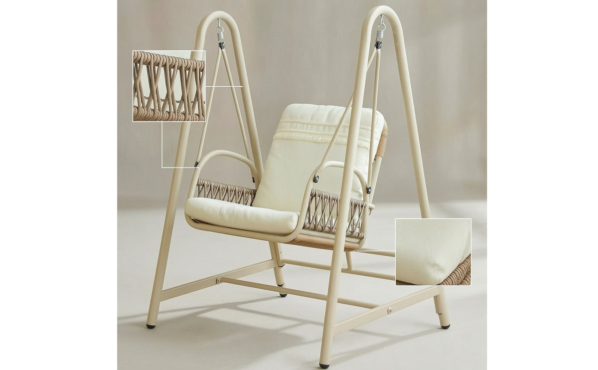 Woven Freestanding Swing Chair Padded Hanging Basket Chair Comfortable Furniture Comfy for Balcony