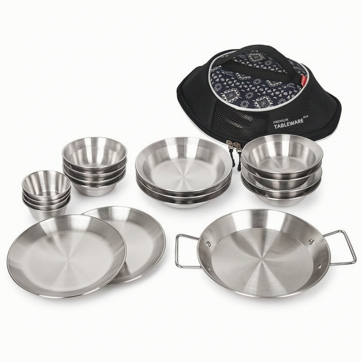 18 Pieces Thickened Camping Set with Storage Bag Brushed Camping Tableware Set Easy to Clean Mess Kit with Travel Case Rust-Resistant for Backpackers