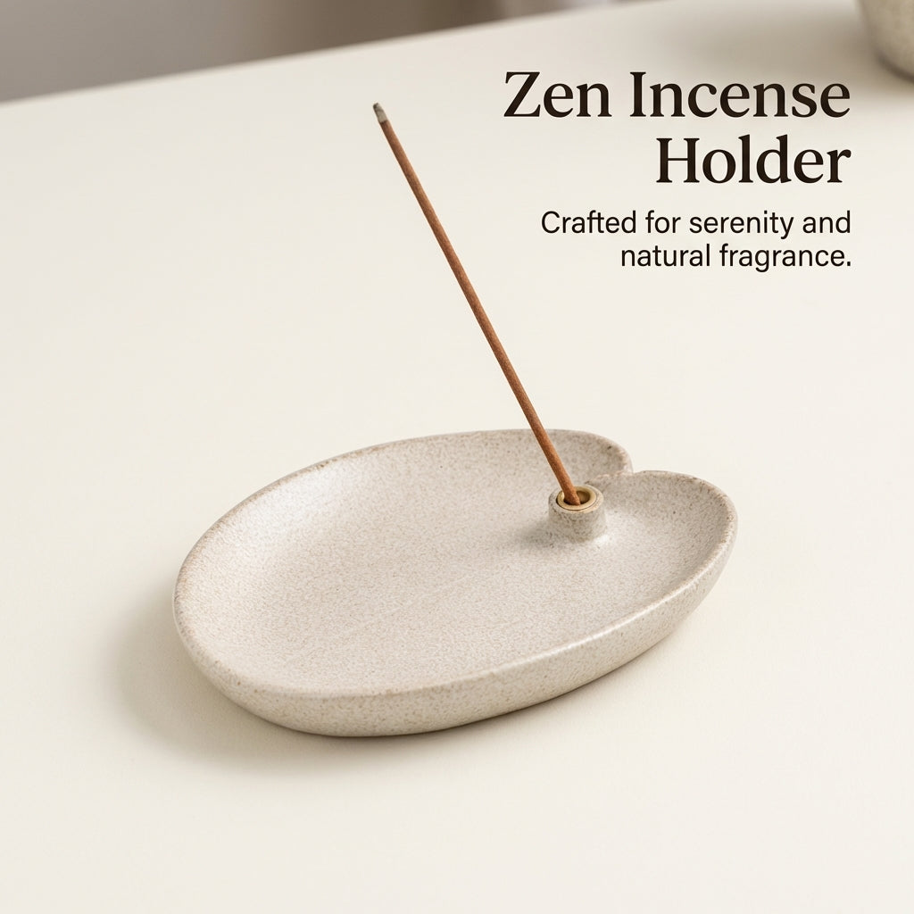 Handmade Ceramic Holder, Japanese Zakkastyle Leaf Design, for Meditation Room, Housewarming Gift for Friends, Beige Ceramic