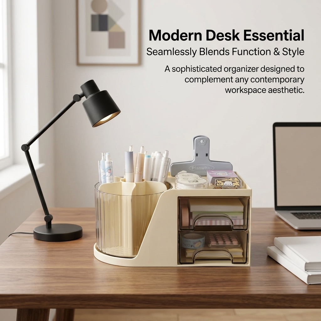 360-Degree Rotating Pen Holder for Desk Storage, Large Capacity Office Organizer, Cute Accessories for Women Students, PP Pencil