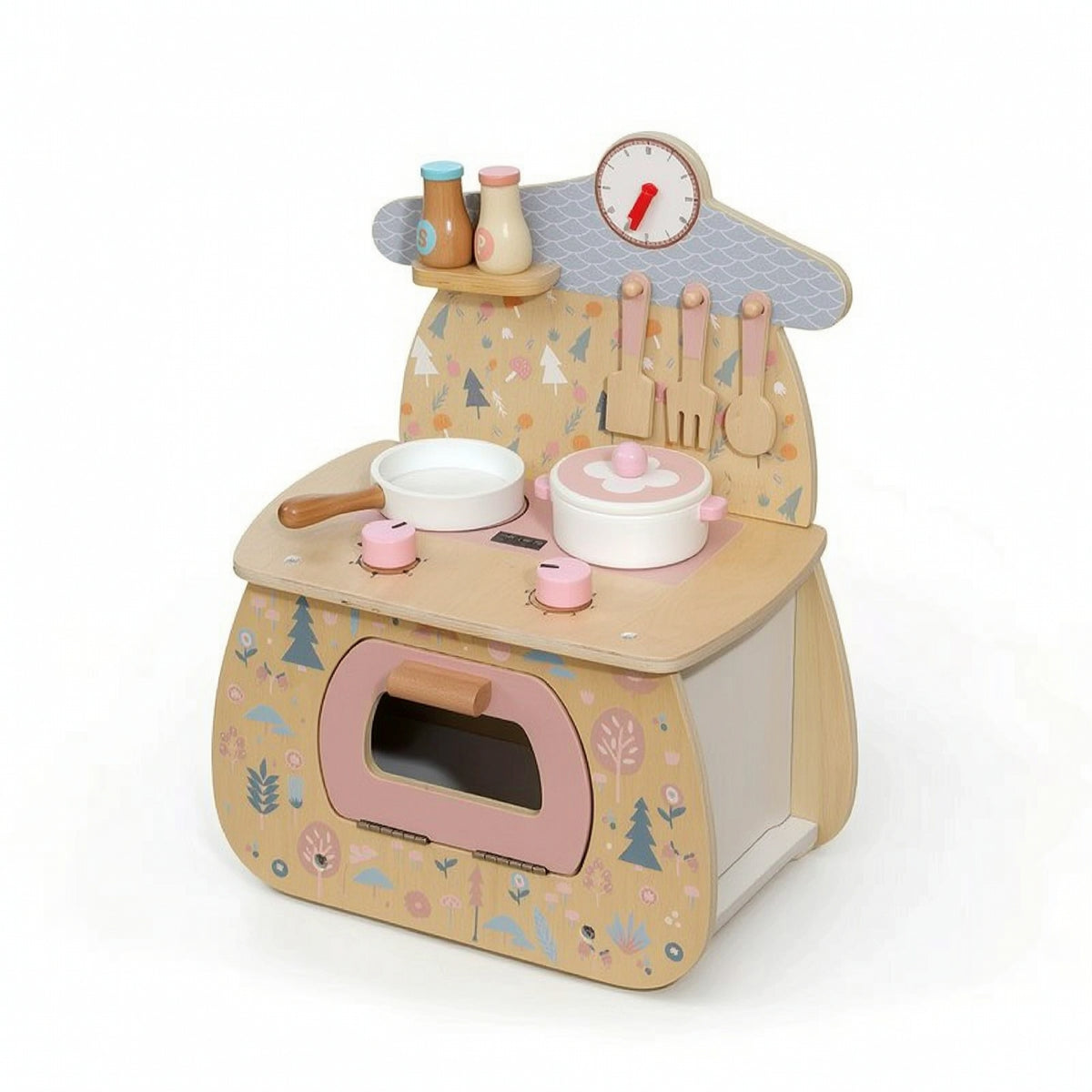Wooden Play Kitchen with Accessories Kids Tabletop Toy Cooker Young Child Wooden Play Kitchen Set for Playroom