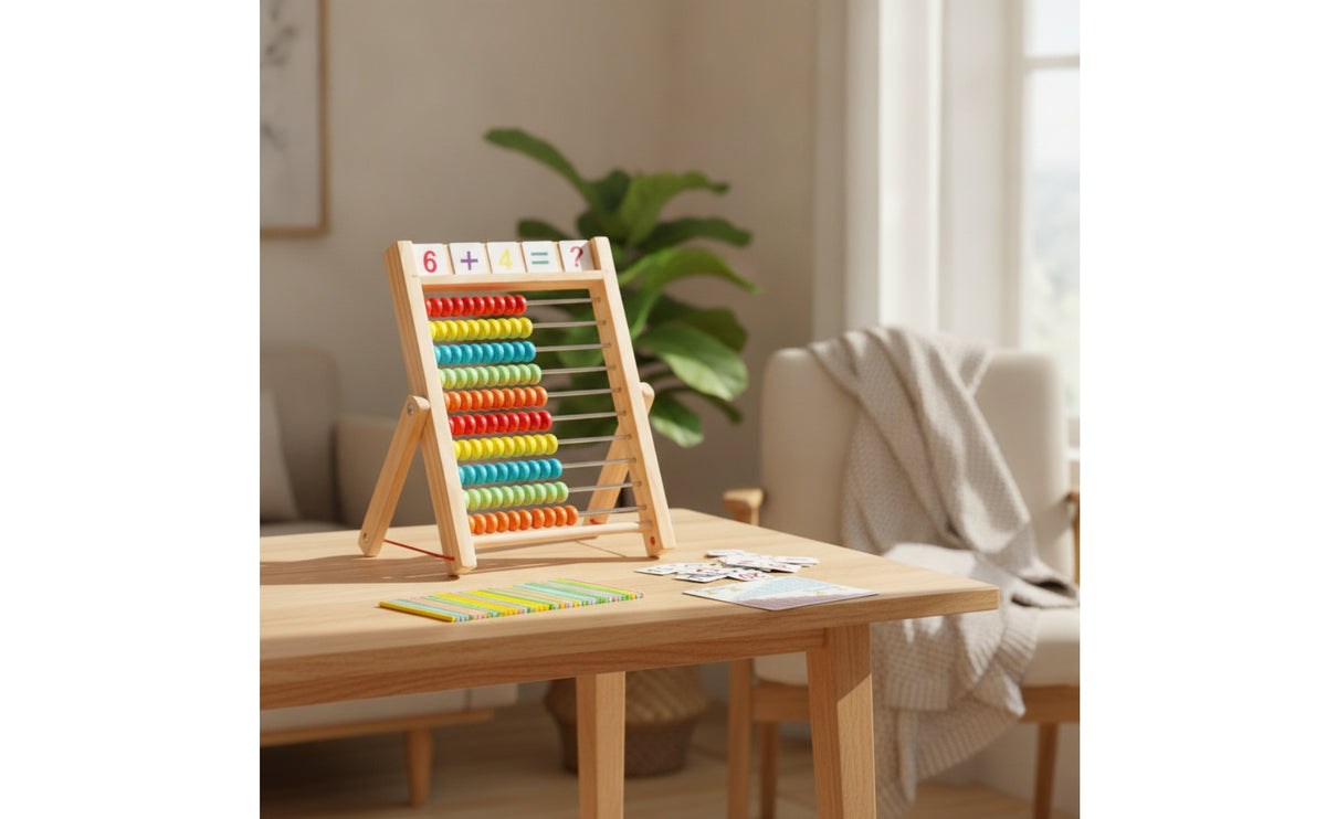 Arithmetic Learning Frame Educational Wooden Math Teaching Aid Counting Frame with Beads Interactive Toy Tabletop for Children