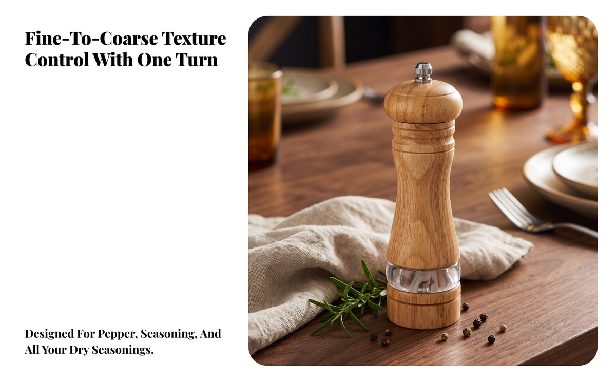 Ceramic Core Manual Pepper | Transparent, Wooden Pepper Mill, for Kitchen, Dining Table, Home Cooks