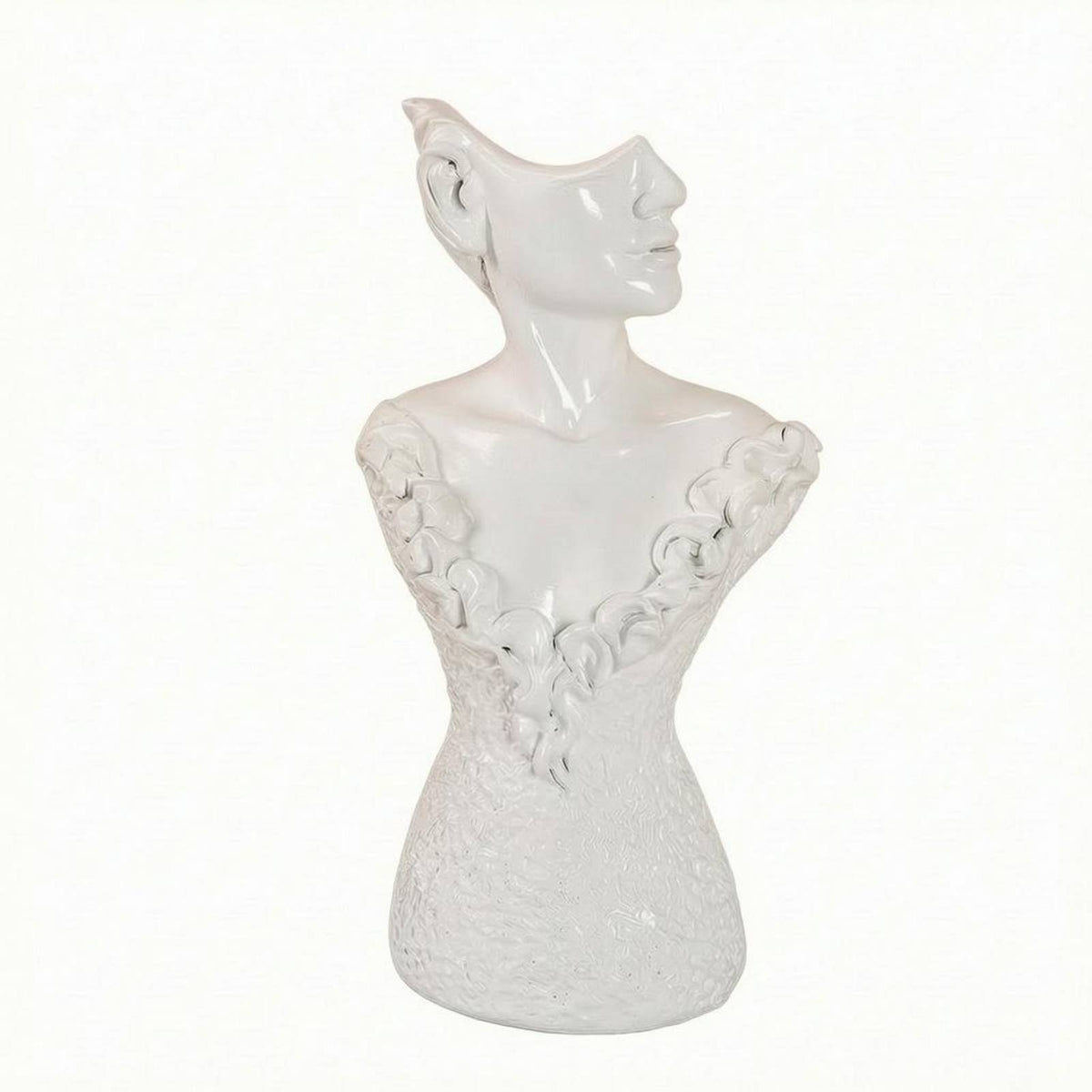 Floral Lace Trim Resin Jewelry Bust Textured Necklace Display Bust Countertop Earring Mannequin Stand Smooth Finish
