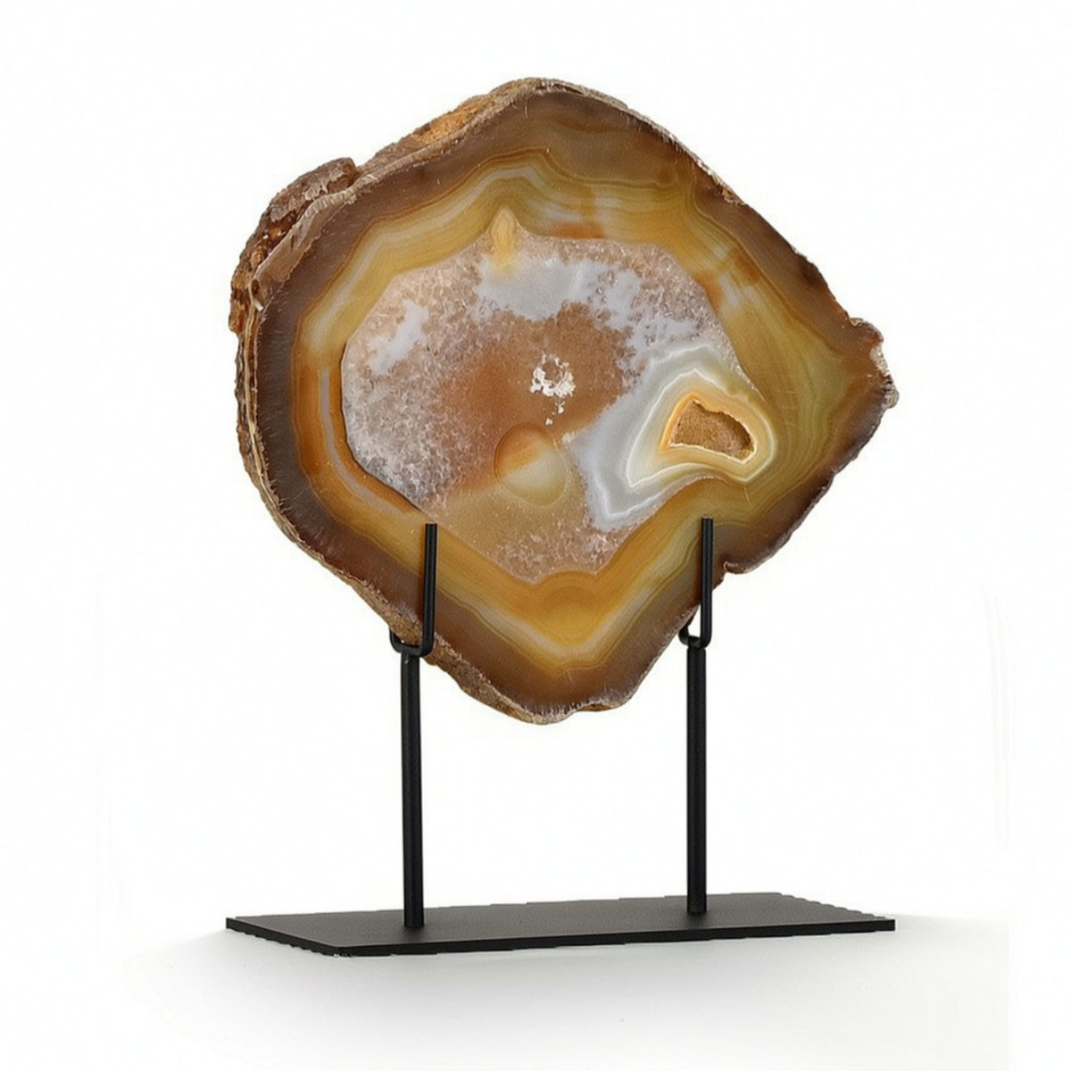 Agate Slice with Metal Stand Minimalist Agate Slice on Stand Modern for Console