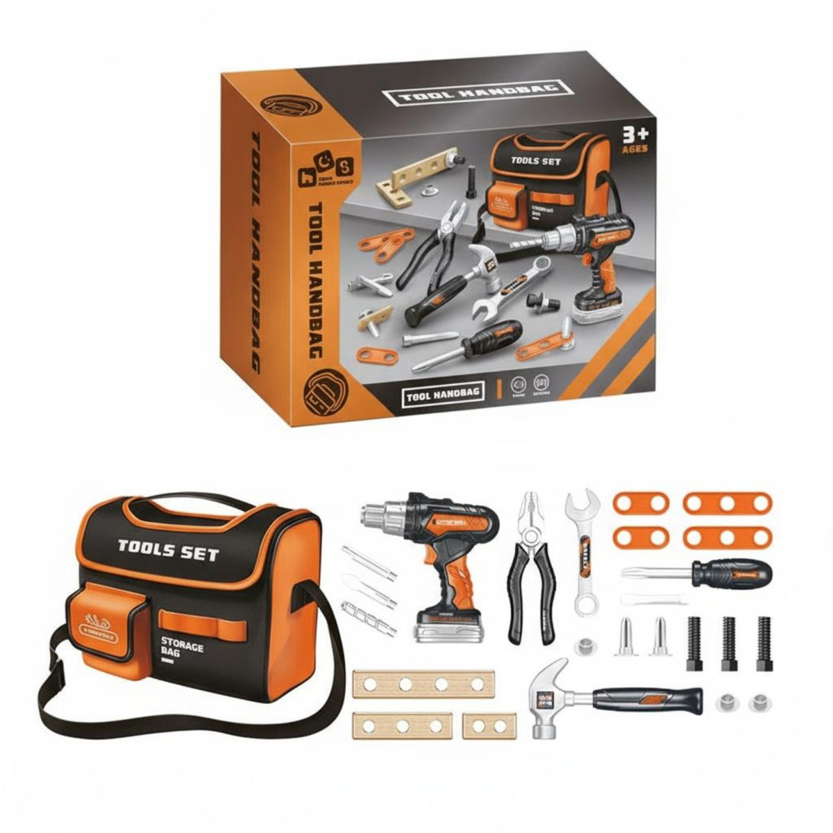 Realistic Design Toy Drill and Chainsaw Set Kids Power Tool Set Pretend Play Tool Kit for Boys