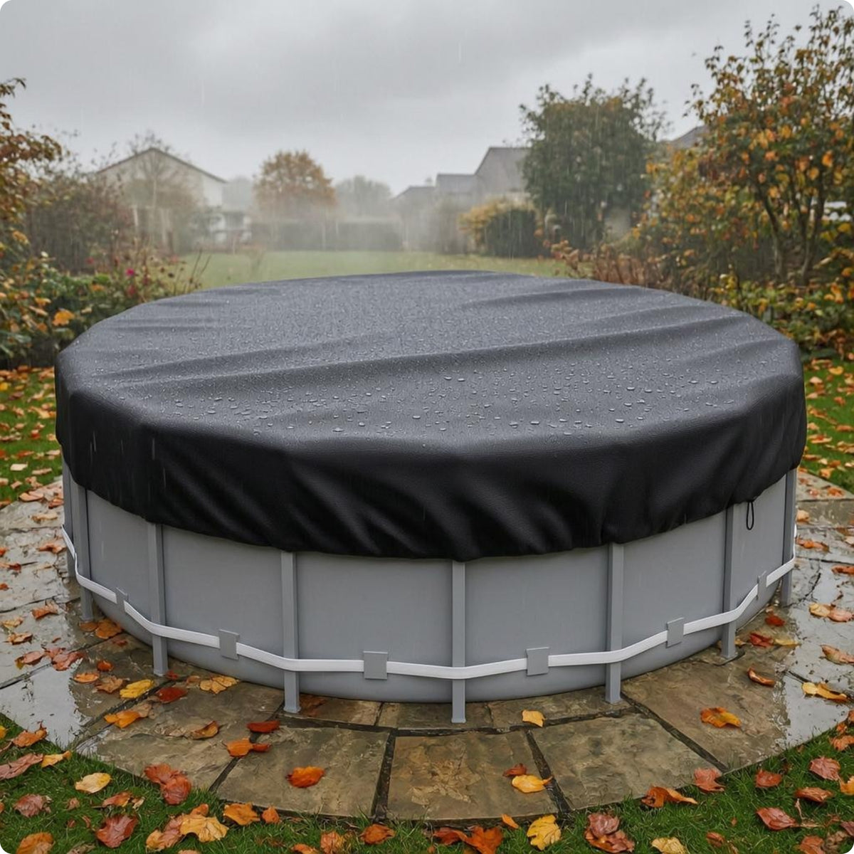 Silver-Coated Overhead-Ground Pool Cover Waterproof Round Pool Cover 210D Oxford Cloth Debris Protection