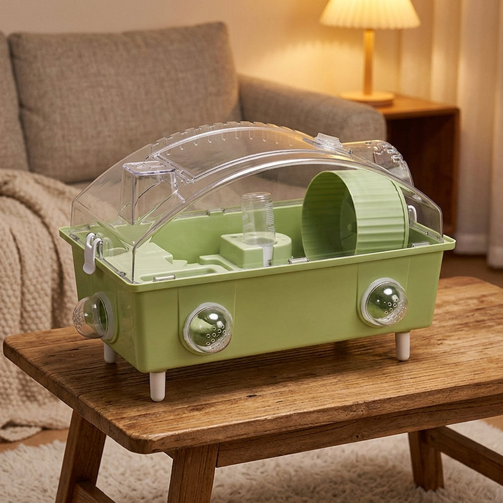 Hamster Cage, Double Layer Acrylic Hamster Cage with Exercise Wheel, Fully Transparent Indoor Pet Starter Cage for Dwarf Hamster Accessories