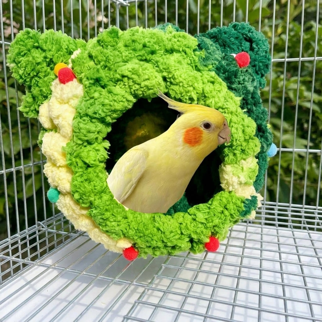 Polyester Budgie Bed for Winter Breeding, 17cm Hanging Avian Bed with Hook, Green and Yellow Gradient Budgie Bed for Small Parakeet Cage Accessory