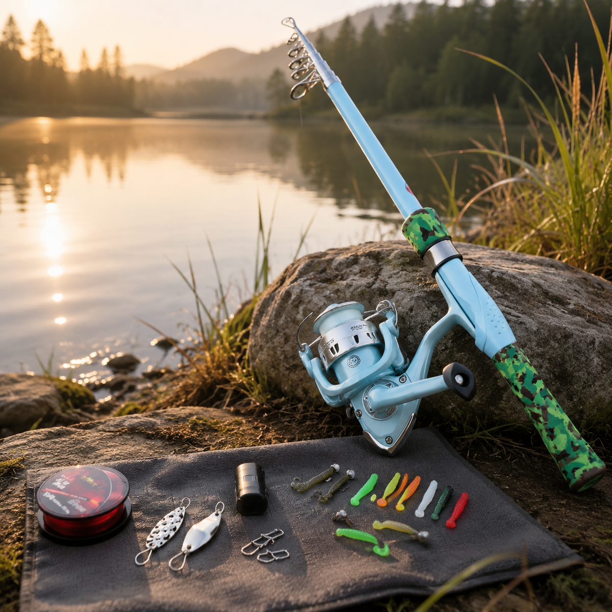 Telescopic Fishing Rod and Reel Combo 1.5m Composite Rod Saltwater Heavy Power