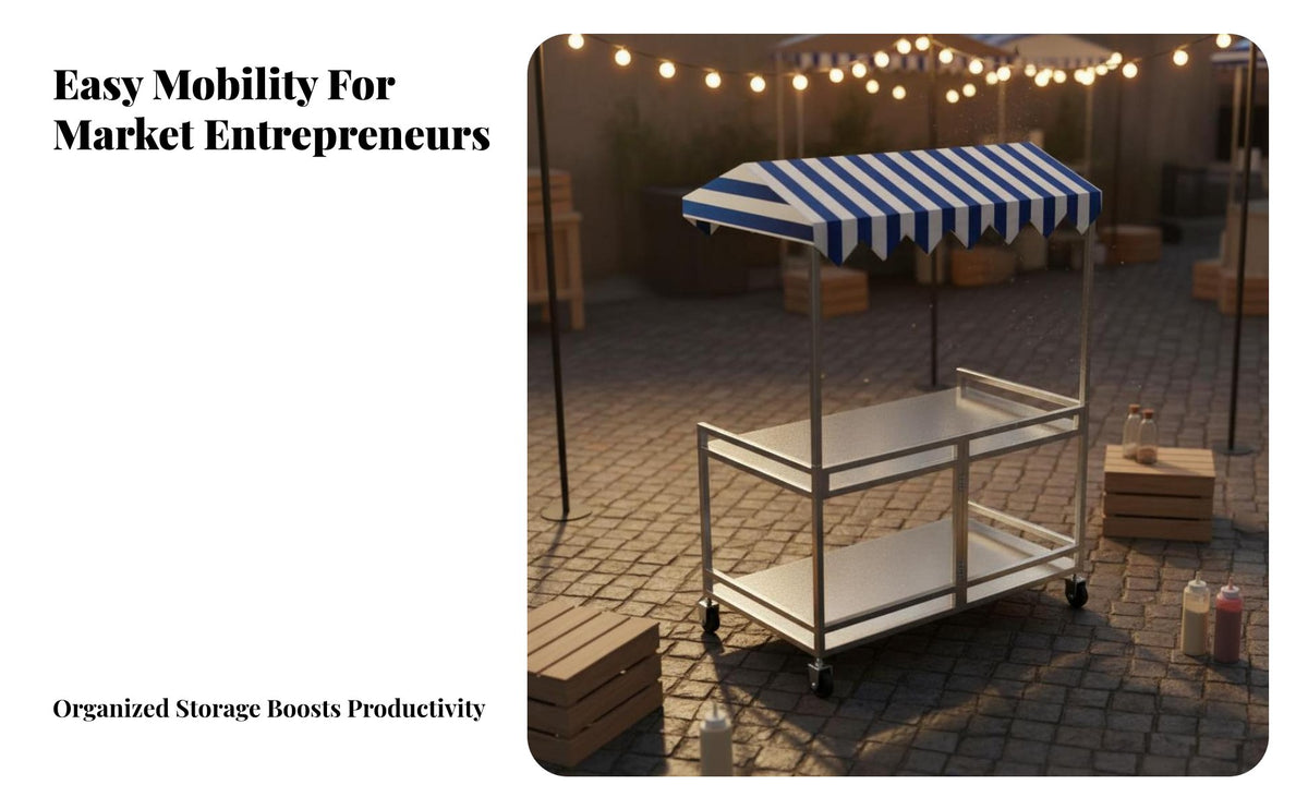 Folding Vendor Cart Easy Assembly Street Push Cart with Awning Versatile Use Foldable Market Stall for Vendors, Outdoor Events, Festivals, Craft Shows