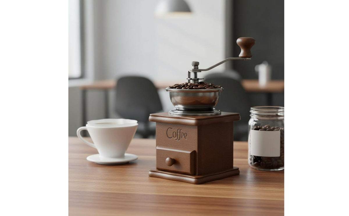 Wooden Hand Crank Grinder Adjustable Mill Wooden Coffee Grinder Vintage Coffee Mill Beechwood Frame Kitchen Tool Non-Slip Base
