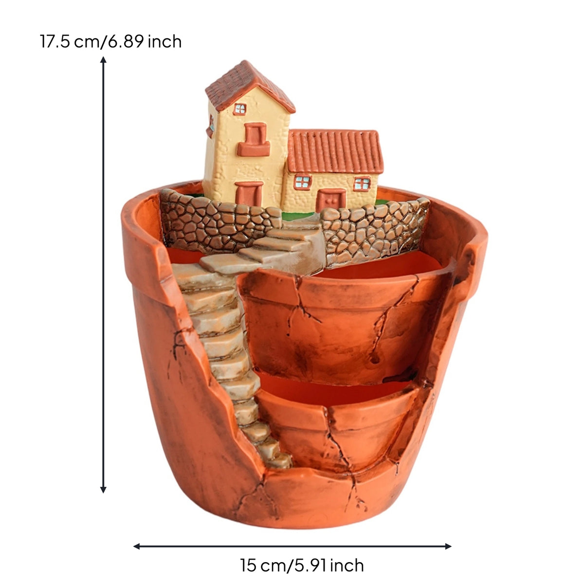 Fairy Garden Pot Indoor Planter with House Sculptural Planter Tabletop Succulent Pot Small for Hobbyists, Desk, Windowsill