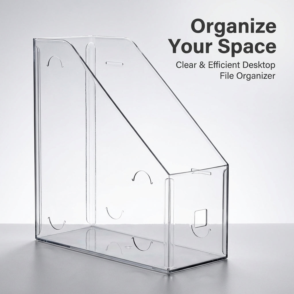 File Organizer for Desk, Large Capacity Document Holder Rack, Vertical Tray for Office Workers, Clear Storage Box