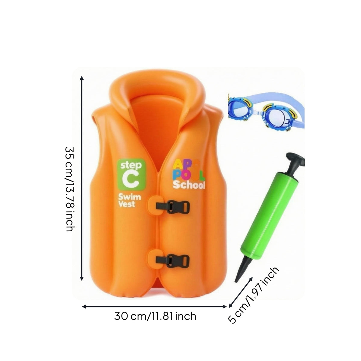 Thickened Inflatable Swim Vest High Collar Children's Flotation Vest Front Buckle Closure Child Swim Floatie Sleeveless for Beginners, Swimming Practice, Pool