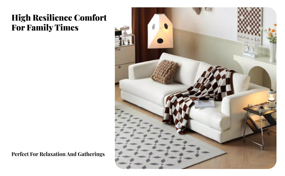 Straight-Line Fabric Settee Minimalist Design Sofa Cream aesthetic Couch for Homeowners, Interior Designers, Small Apartment, Studio Flat, Home Office